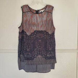 Daniel Rainn Top Hi-Low Sleeveless Blouse Womens Size Large Geometric Lace Print